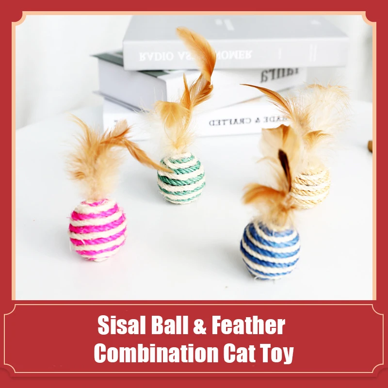 

Cat Toy Sisal Ball Teasing For Cats Scratches Hand Knitting Feather Sisal Toys Bite Resistant Pets Supplies