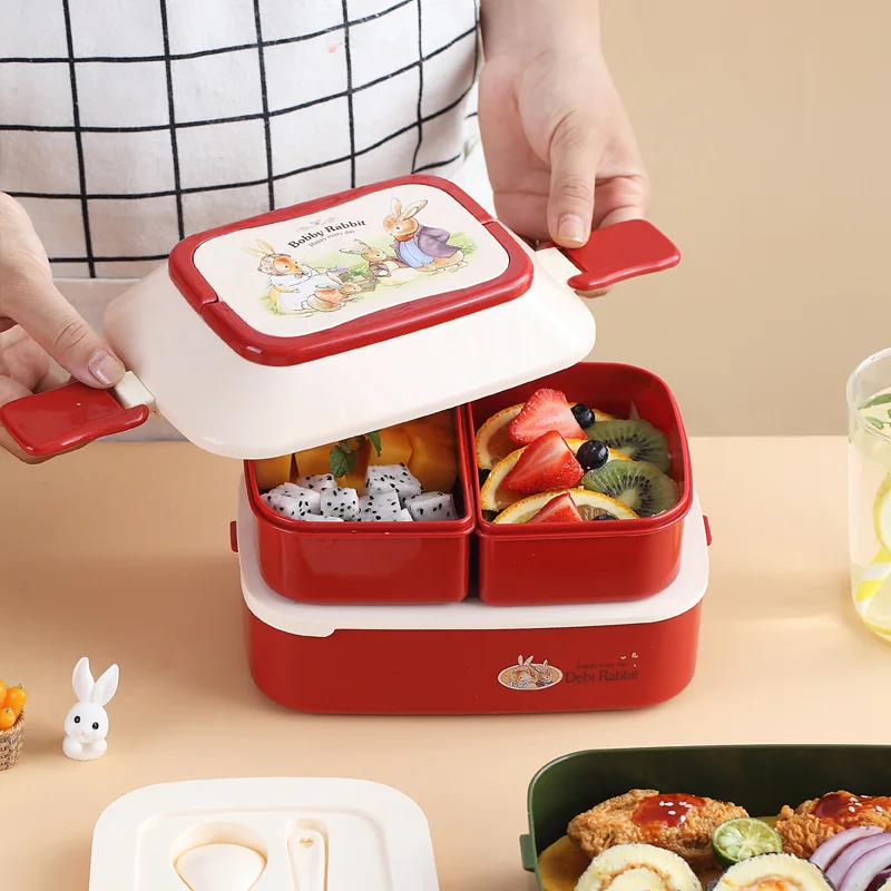 

Cute Creative Lunch Box Student Lunch Box Double Layer Microwave Food Storage Room with Independent Box Suitable for Schools