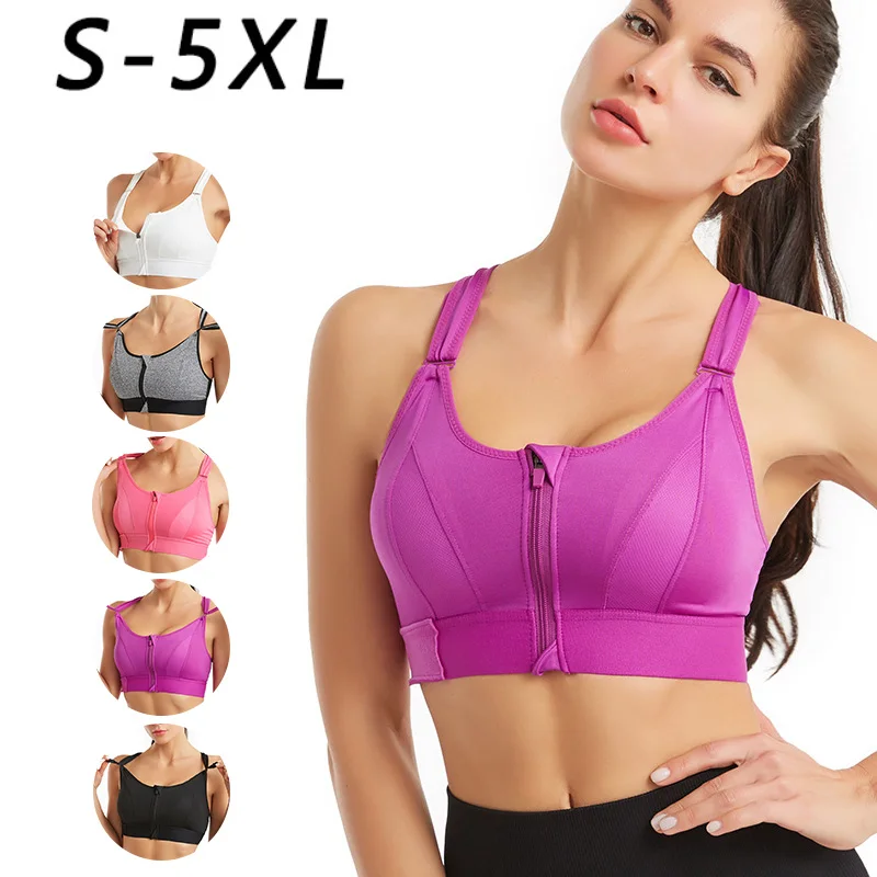 

Women Zipper Sports Bra No Steel Rim Fitness Shockproof Running Ladies Seamless Lingerie Beauty Vest Sports Bra Workout Top 5XL
