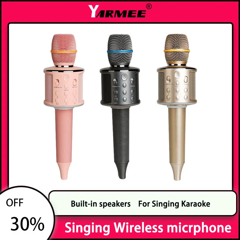 

YARMEE Professional Bluetooth Wireless Microphone Built-in speaker Handheld Portable Karaoke Home HiFi Mic For Singing Party