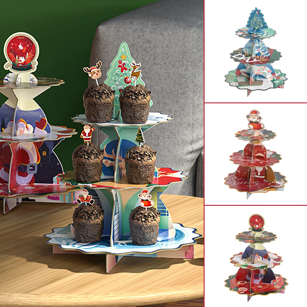 

3 Tier Christmas Paper Cake Holder Stand Round Paper Cake Rack Baby Boy Favor Birthday Party Decor Supplies Dessert Racks 2022