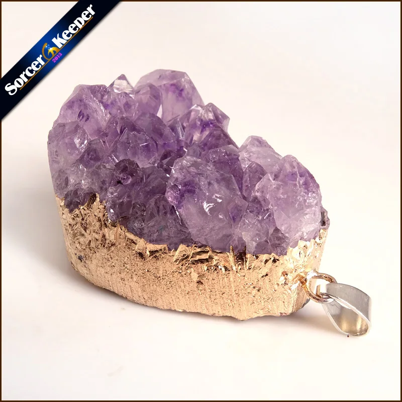 

Natural Irregular Purple Raw Amethyst Quartz Crystal Cluster Pendant Necklace With 24K Gold Filled Edge Fit Jewelry Making A883