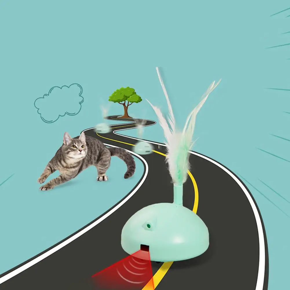 

Double-effect Electric Cats Toy 360 Degree Rotating Wheel Feather Funny Cat Stick Intelligent Induction Teasing Scooter Toys