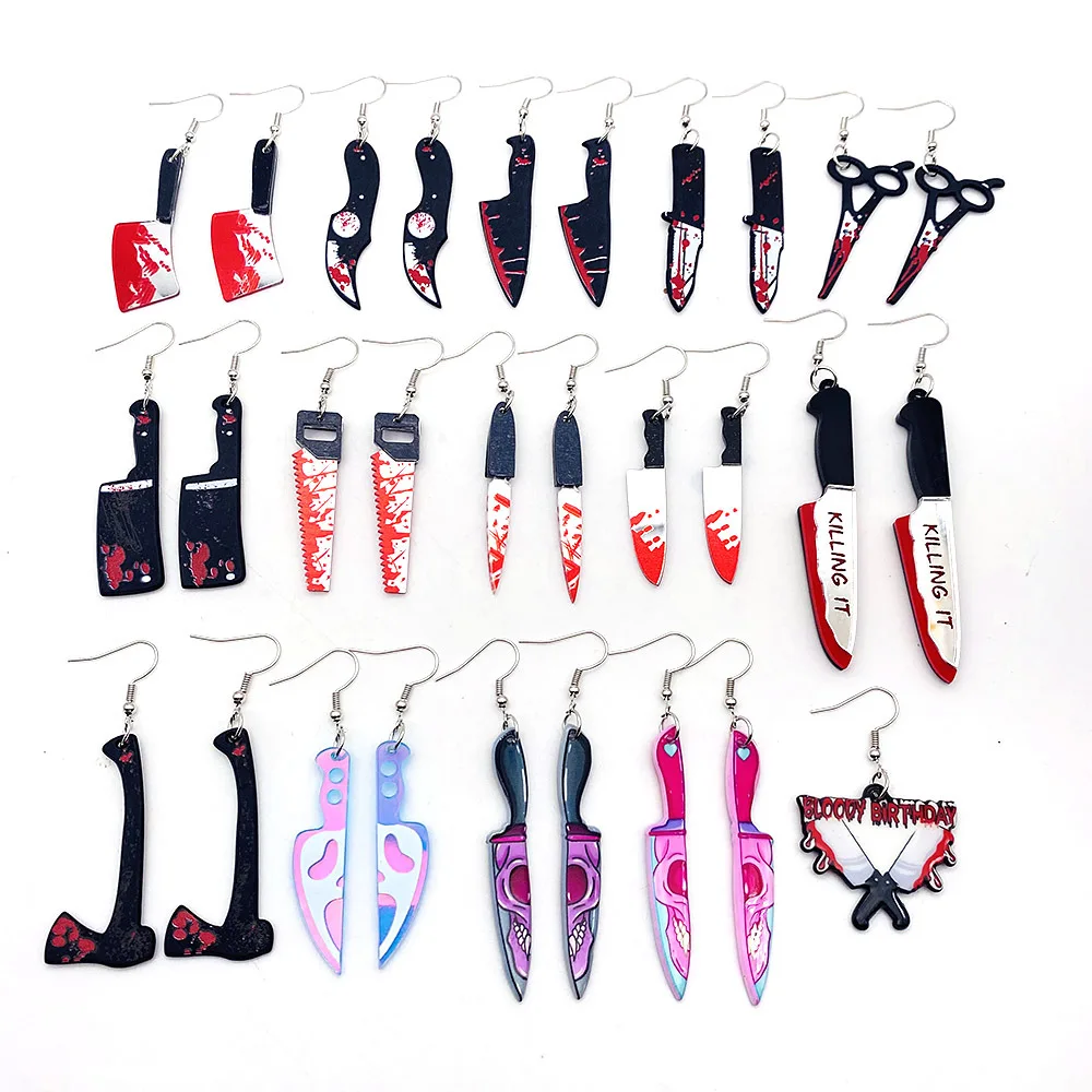 

Fashion Gothic Bloody Knife Acrylic Earrings Funny Halloween Ghost Face Dangle Earrings for Women All Hallows' Day Jewelry Gifts