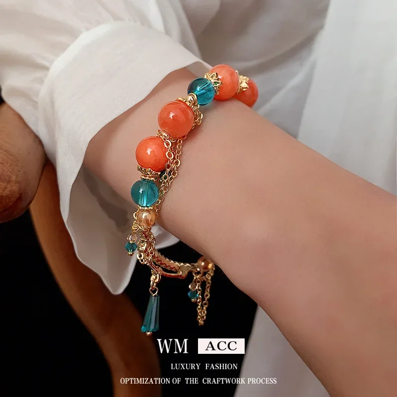 

Chinesestyle color glaze Crystal tassel beaded bracelet all-match personalized fashion light luxury new women's high-end jewelry
