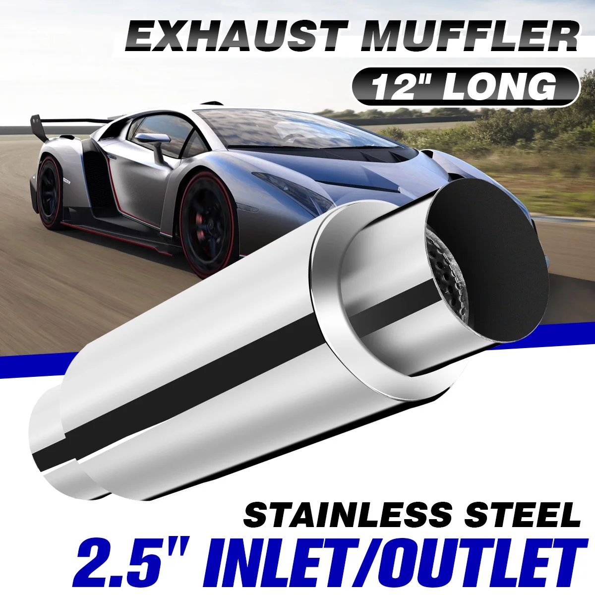

1/2x 63mm 2.5" Universal Car Resonator Exhaust Muffler Pipe Stainless Steel Exhaust Tail Tube Silencer Chrome Muffler Tip