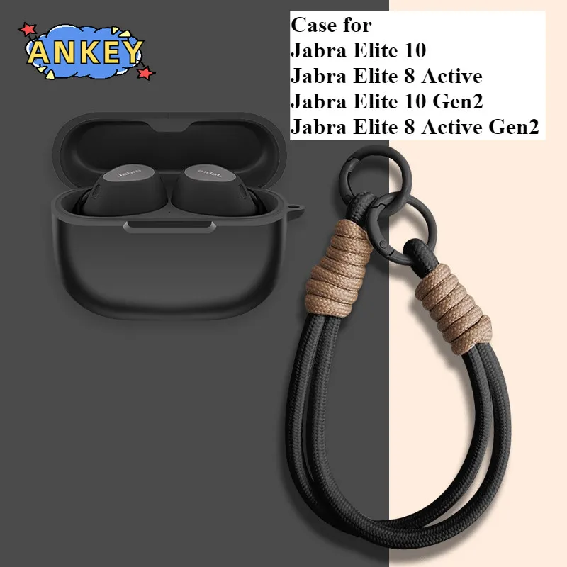 Фото Для Jabra Elite 8 Active Gen2, чехол Elite 10, силиконовый защитный чехол для наушников Elite 8 Elite10, нейлоновый ремешок, мягкий корпус №1
