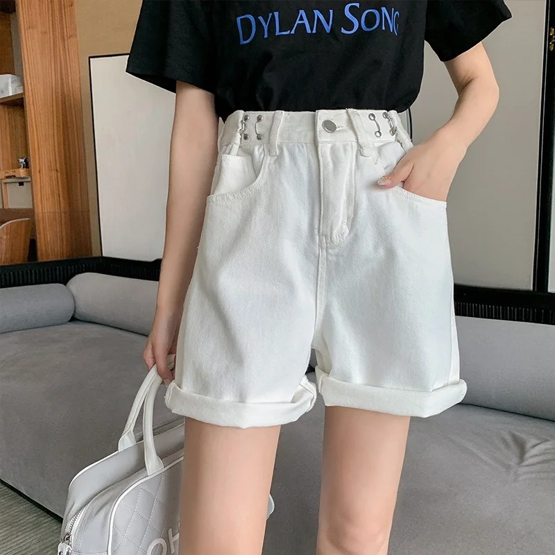 Hottie High Waist Five Point Shorts Summer Women Loose Casual A-Line Wide-Leg Denim Shorts Fashion Thin Breathable Green Jeans