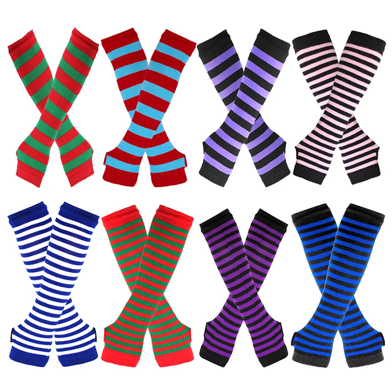 

1 пара, женские перчатки в полоску, с полупальцами