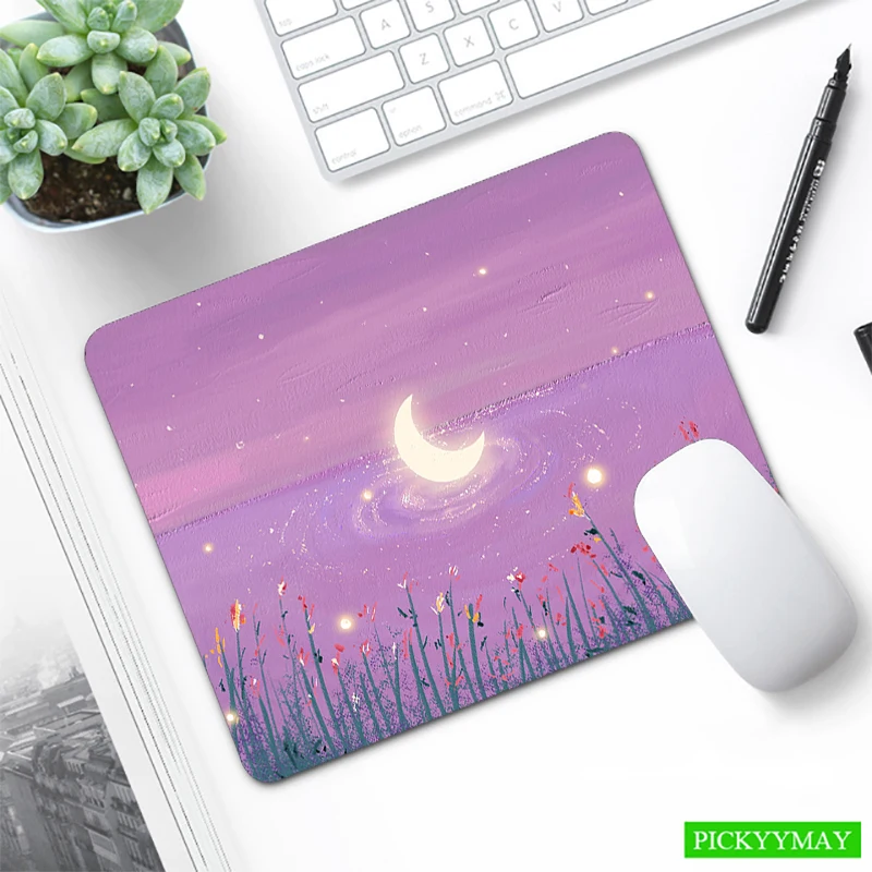

Purple Moon Small Mouse Pad Cute Laptop Mousepad Kawaii PC Deskpad Overlock Non-slip Desk Mat Cute Mouse Mats Office Accessories