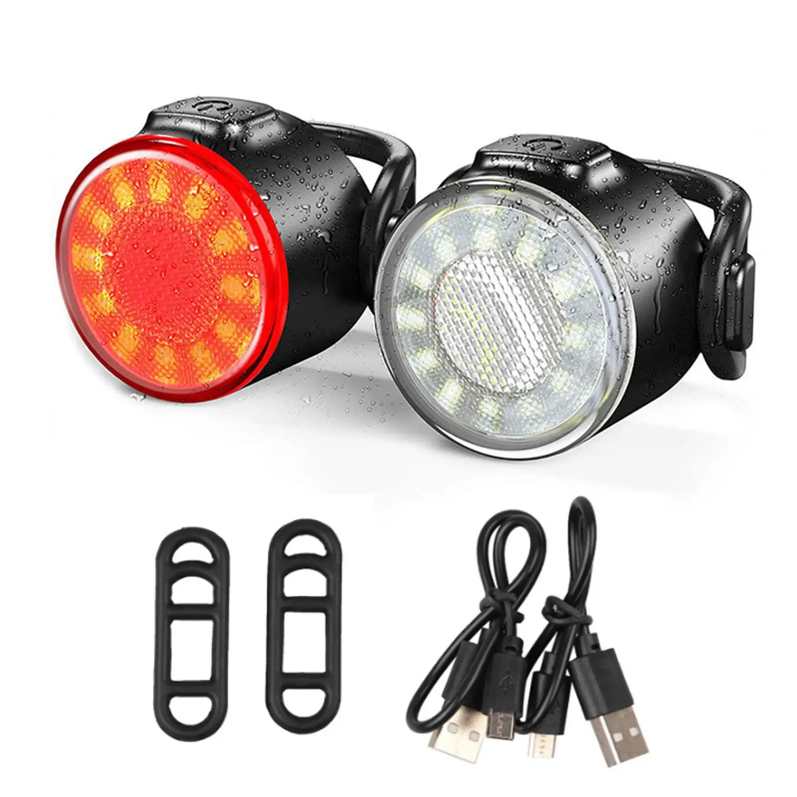 

USB Rechargeable Bicycle Headlight Waterproof Light Round Mini LED COB Light Highlight Tail Warning Riding Set