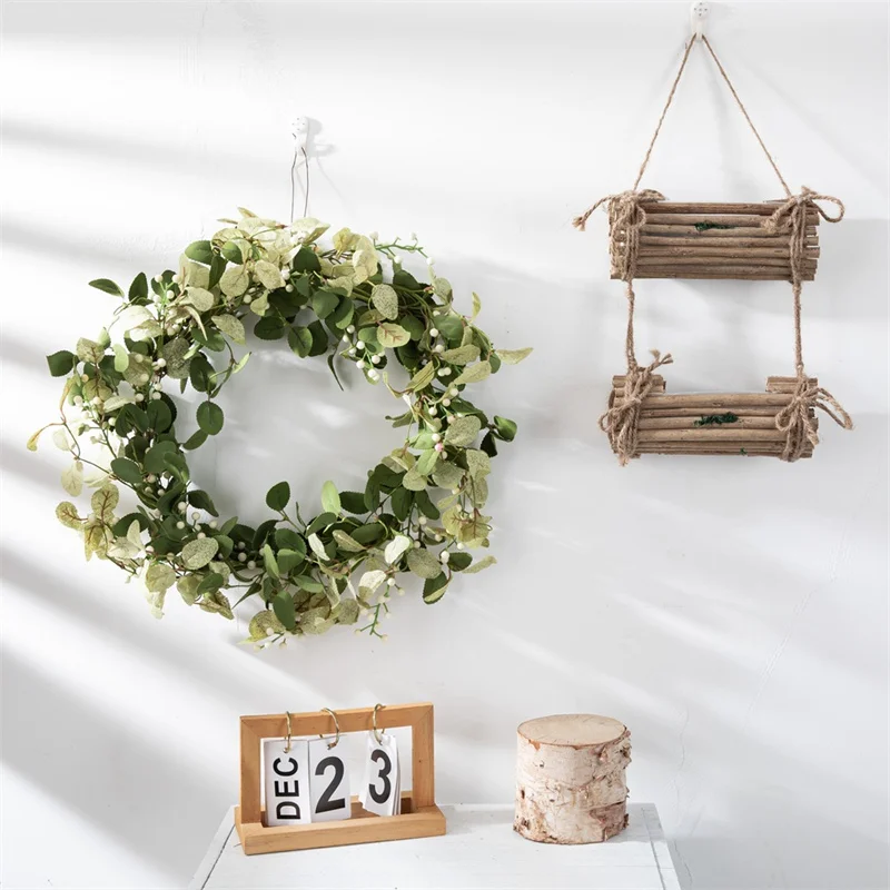 

Dia70cm Green False Flower Wreath Leaf Ring for Christmas Wedding Backdrop Decoration Home Wall Room Decor Fake Flowers Leaf