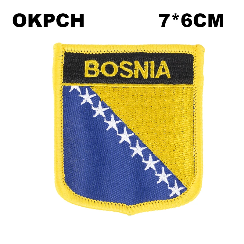 

Bosnia Flag Shield Shape Iron on Embroidery Patches Saw on Transfer Patches Sewing Applications for Clothes Back Pack Cap