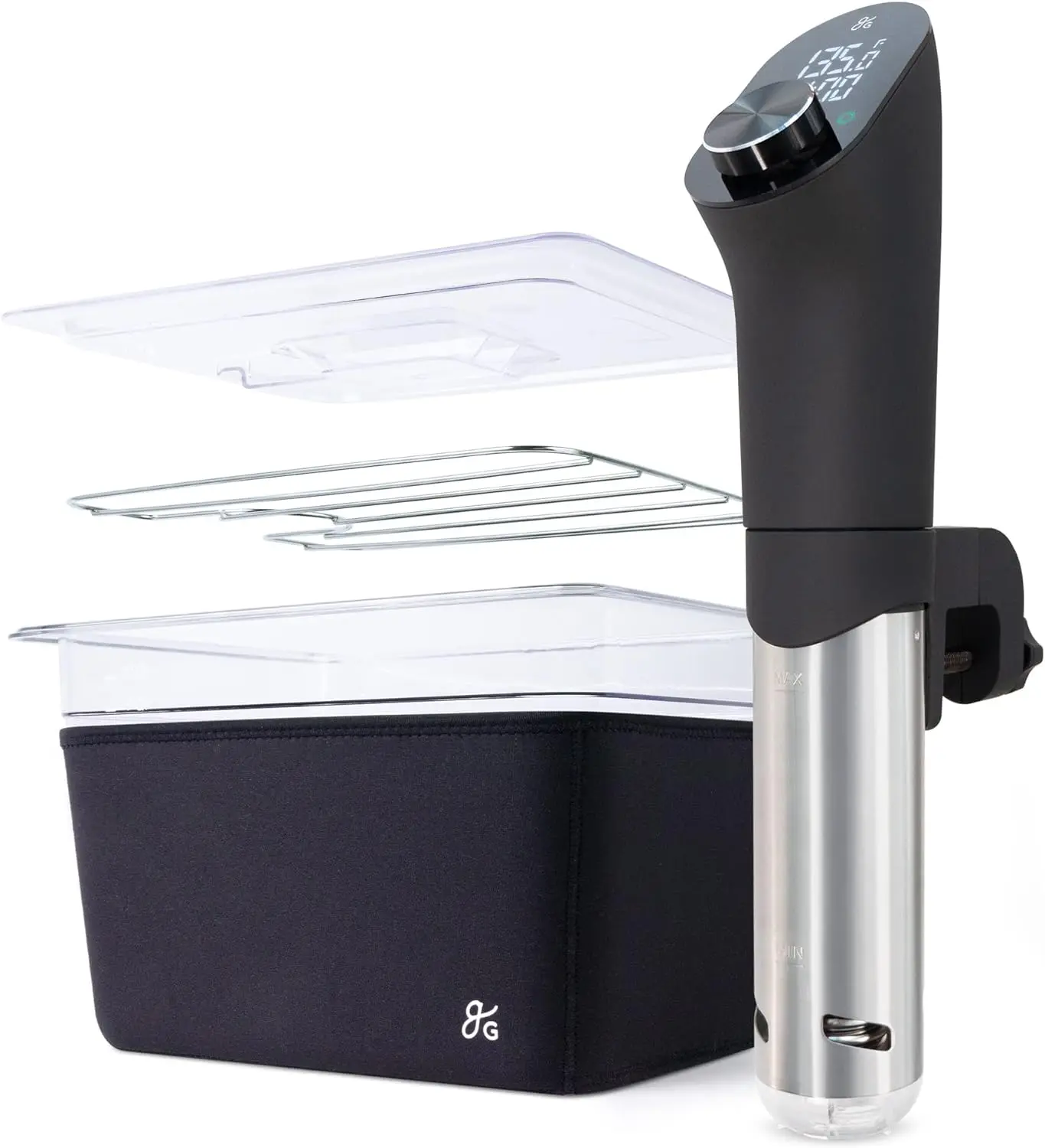 

Sous Vide Kit - An 1100 Watt, Powerful, Precise Sous Vide Cooker and Premium, Plastic Container with Sous Vide , Lid, and Neopre