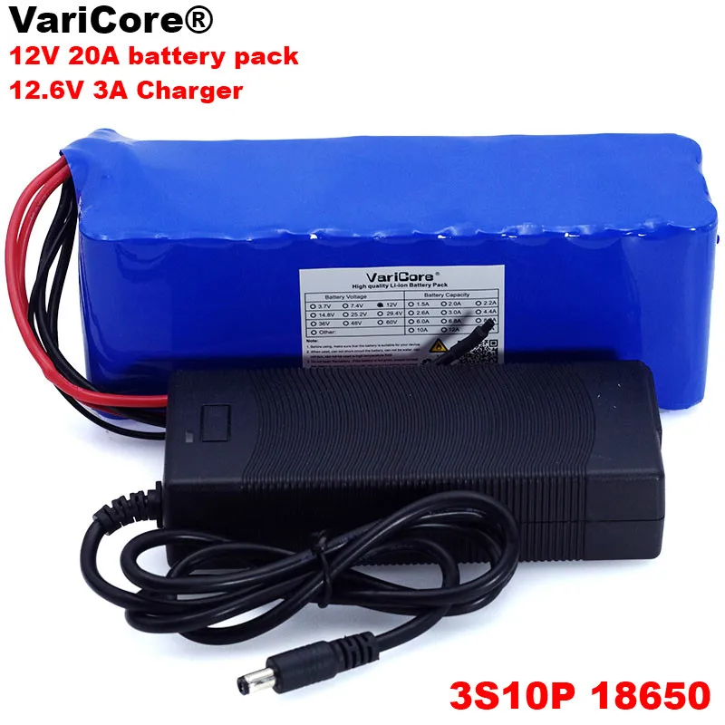

VariCore 12 V 20000mAh 18650 lithium battery miner's lamp Discharge 20A 240W xenon lamp Battery pack with PCB + 12.6V 3A Charger