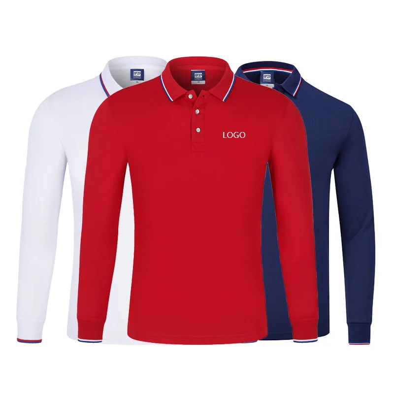 

Мужская хлопковая рубашка-поло с логотипом на заказ, с длинным рукавом