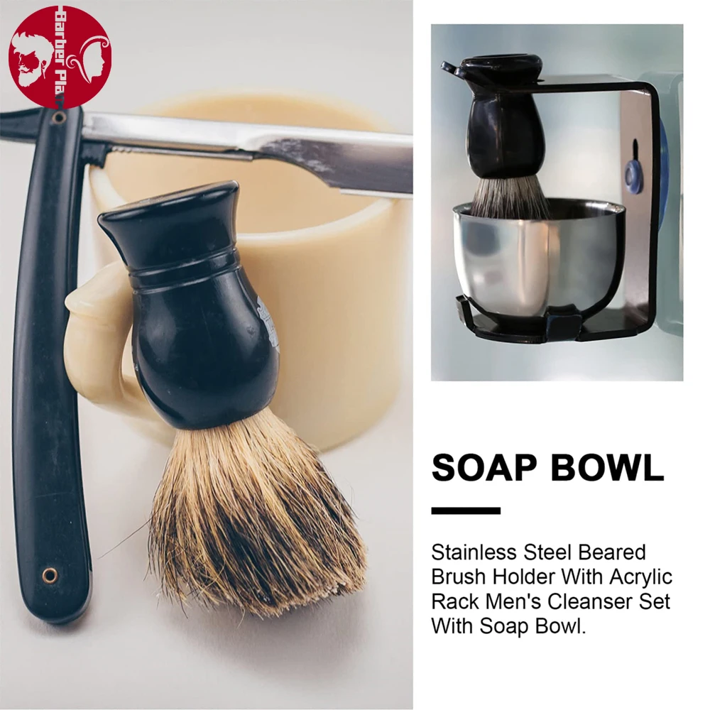 Beard Brush Set Shaving Brush Stand Holder Soap Container Portable Face Cleaning Tools Kit Men Shavette Gift