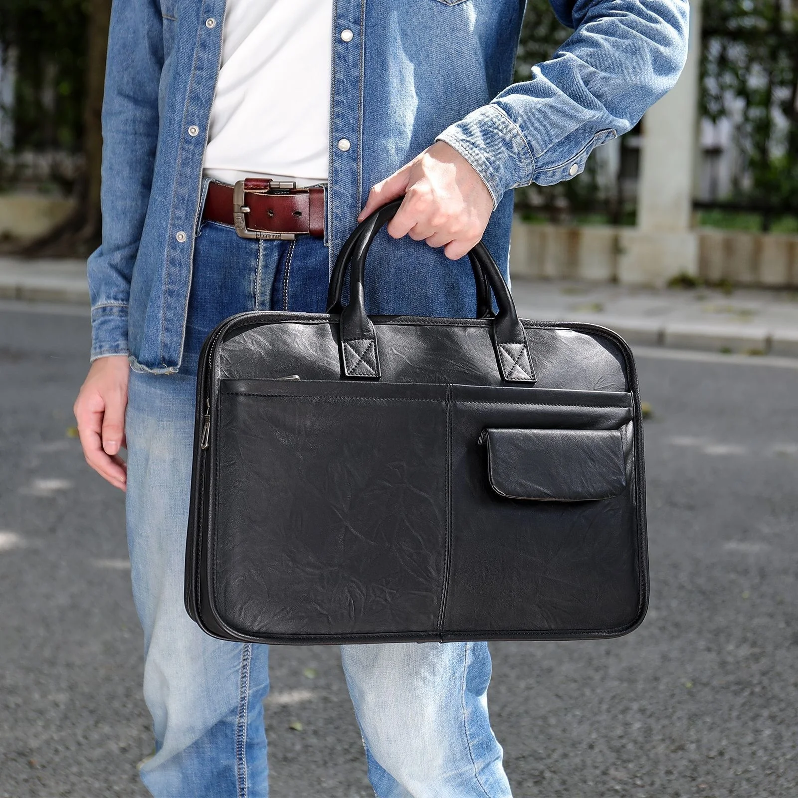 Genuine Leather Men Briefcase For Laptop Messenger Men's Leather Bag Business Portfolio For Document Man Handbag Men's Bag