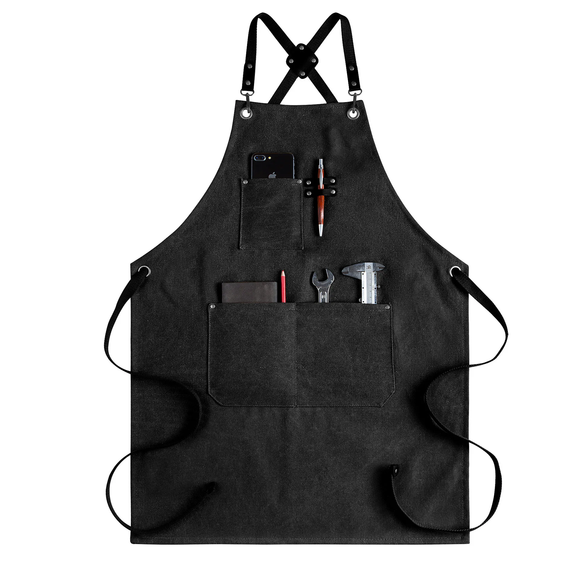 

Kitchen Restaurant Workers Barber Shop Carpenter Florist Durable Work Apron with Tool Pockets Canvas Adjustable Back Straps
