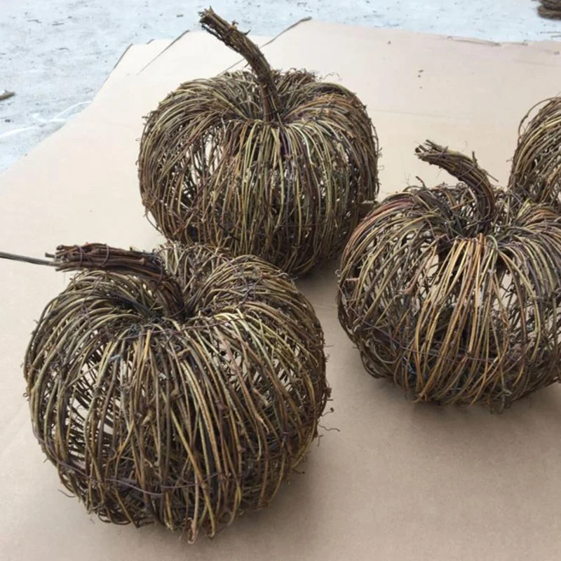 

Dried Rattan Pumpkins Handmade Pumpkin Fall Diy Retro Autumn Home Accents Harvest Festival Party Decorations Wreath
