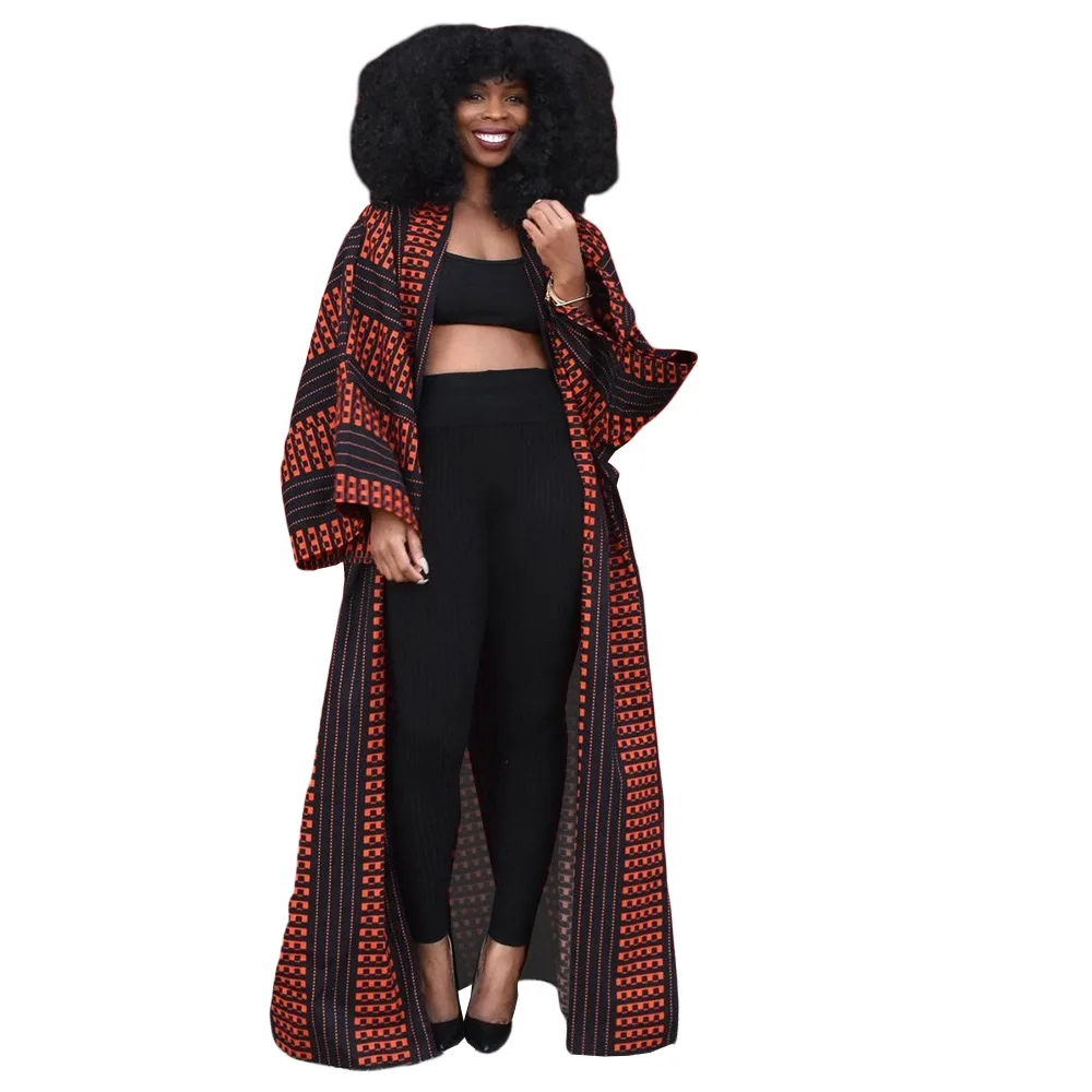 

African Dresses for Women African Ethnic Print Loose Long Trench Coat Streetwear Dashiki African Clothes Cardigan Kimono