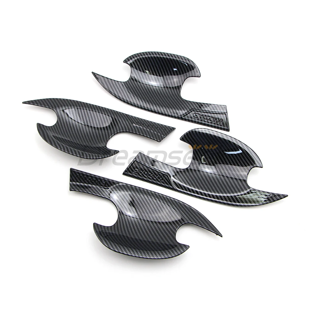 

4PCs Car Door Handle Cup Bowl Cover For Mazada 3 BP 2019 2020 2021 2022 ABS Exterior Molding Trim Carbon Fiber Style Keyless