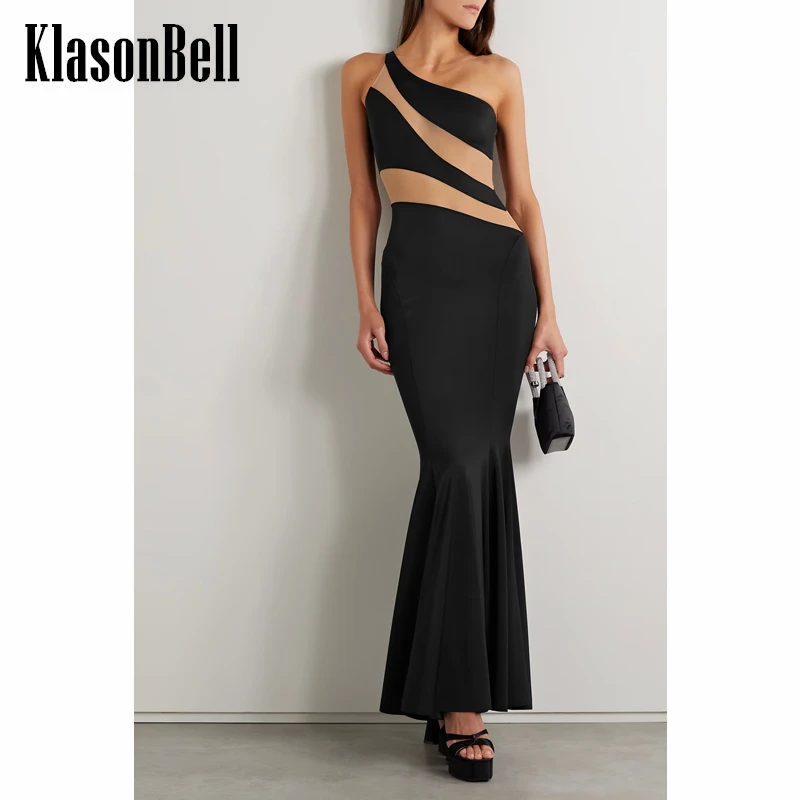 6.3 KlasonBell Fashion Sexy One Shoulder Sheer Mesh Patchwork Slim Trumpet / Mermaid Dress Women