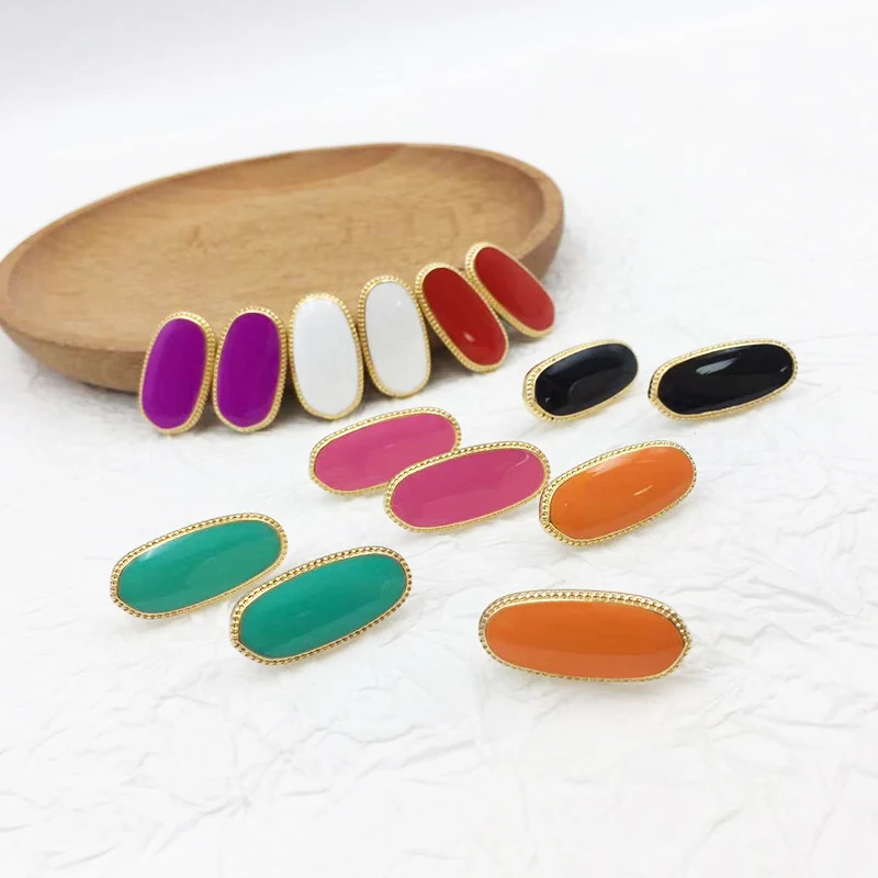 

Chromatic Color Oval Resin Inlay Alloy Simple Stud Earrings for Women Girls Gift Wholesale Fashion Korean Sweet Jewelry