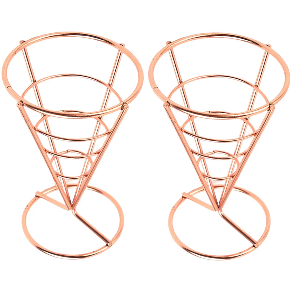 

2pcs French Fry Stands Cone Metal Wire Snack Basket Appetizer Serving Racks