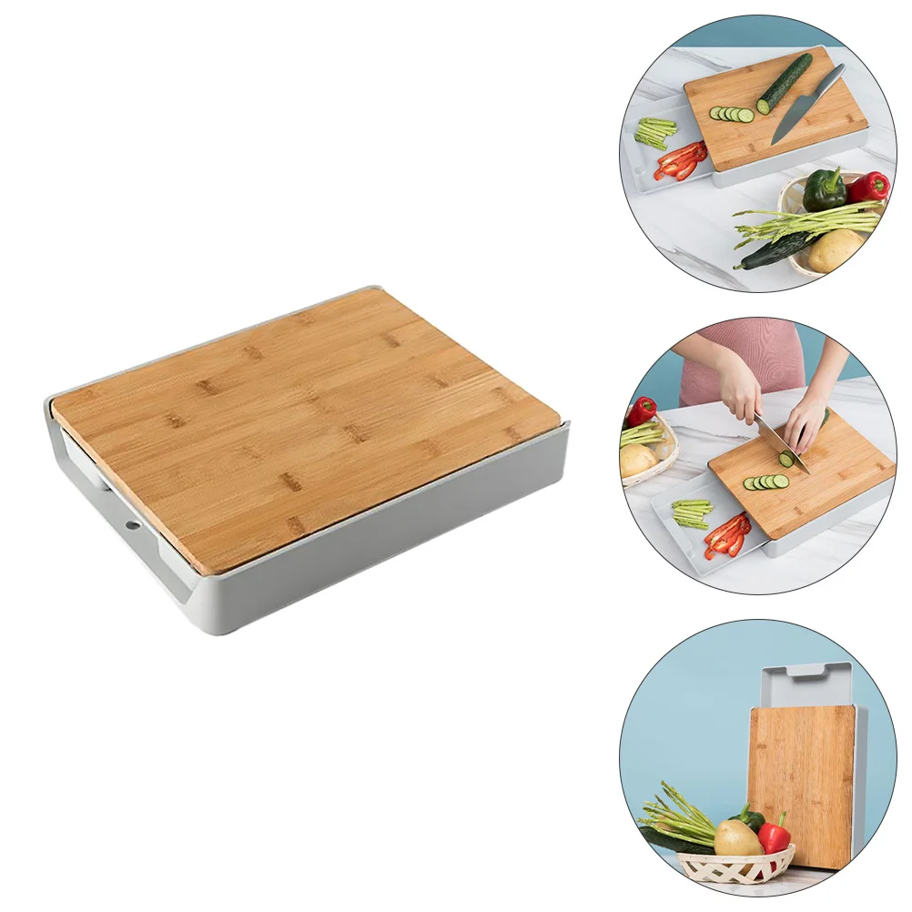 

Cutting Board with Tray Fruit Cutlery Tray Kitchen Cutting Board Slide Out Drawer Cutting Board Chopping Board