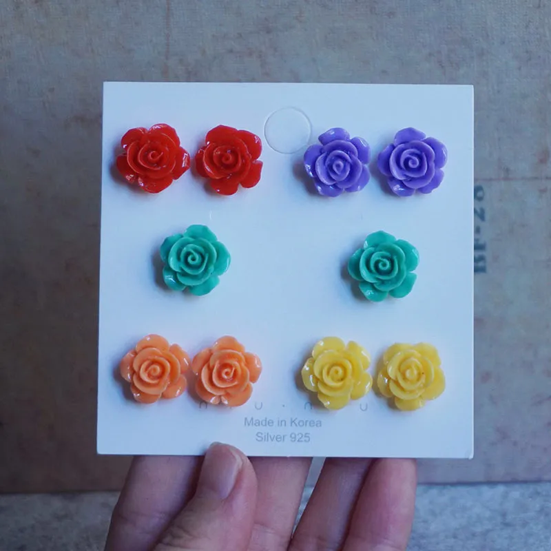 5 Pairs Candy Color Animal Gummy Bear Earrings Girls Kids Flower Earring Hook Dangle Jewelry Gifts 5 Colors