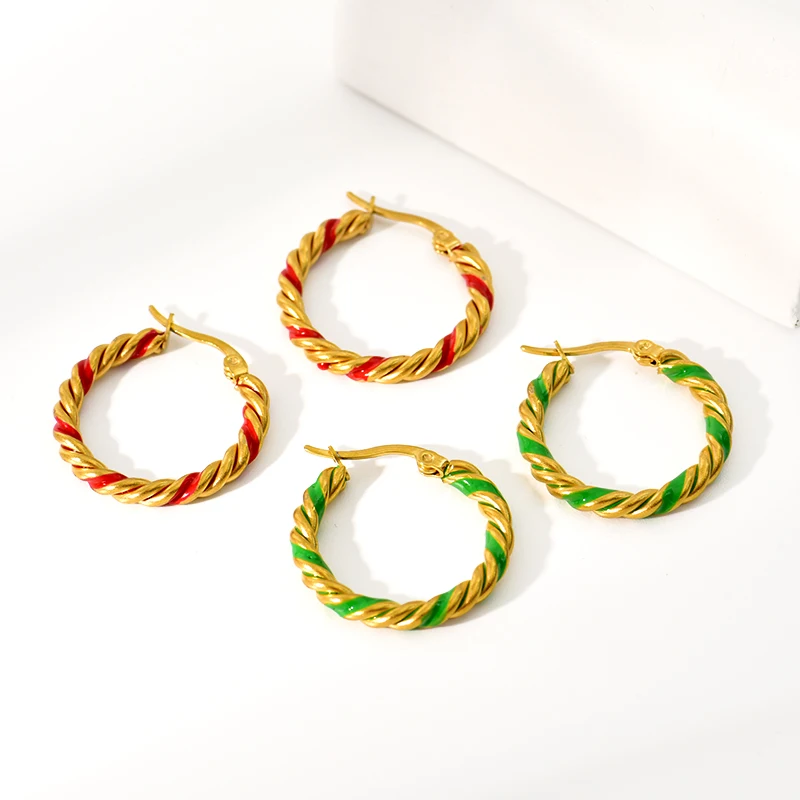 rivca New Colorful Enamel Stainless Steel Round Hoop Huggie Earrings 2022 Gold Plated Stylish Charm Fashion Jewelry Women