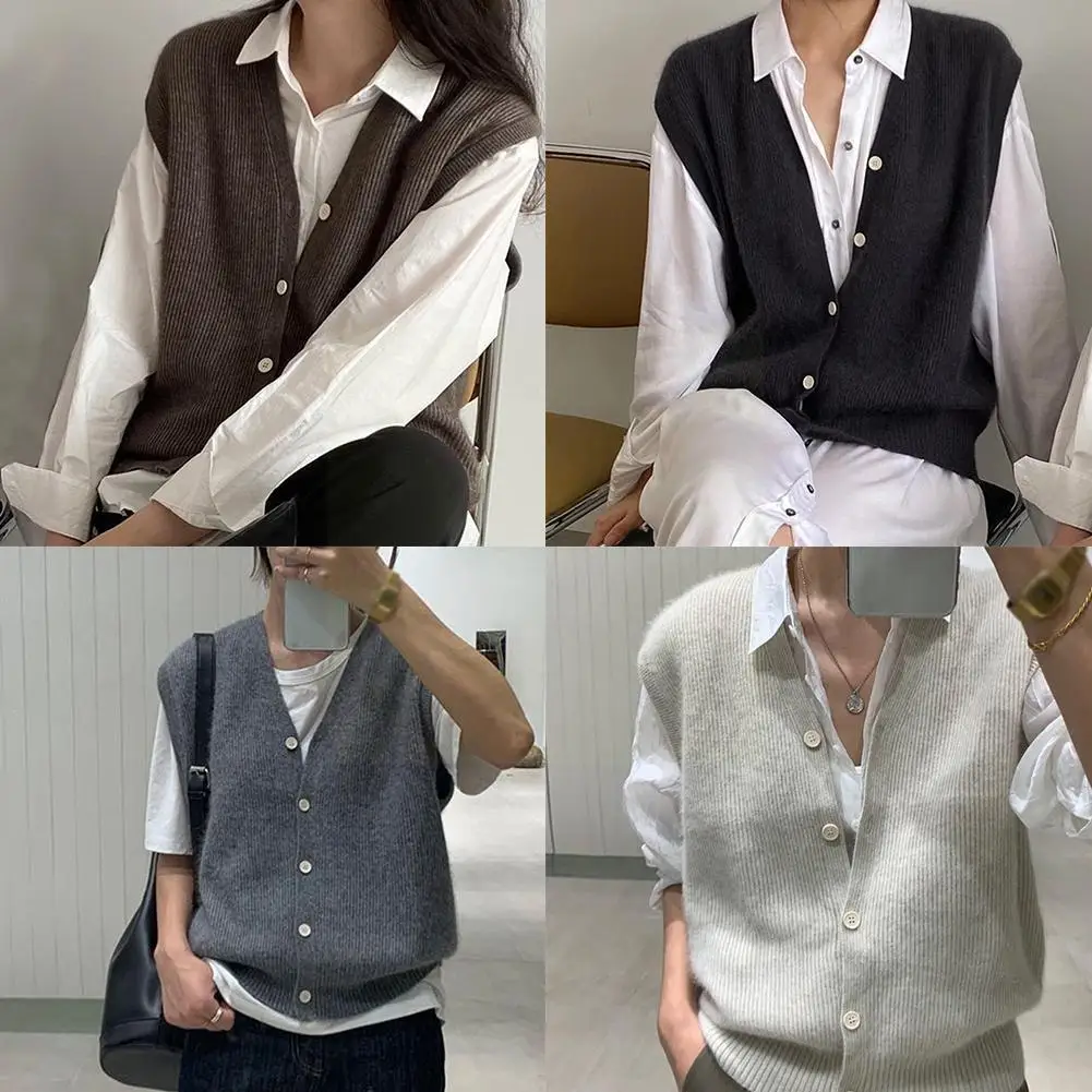 

Ladies Fashion Autumn Winter Warm Knitted Cardigan Sweater Vest Casual Loose Waistcoat For Women Sleeveless Sweaters T8v5