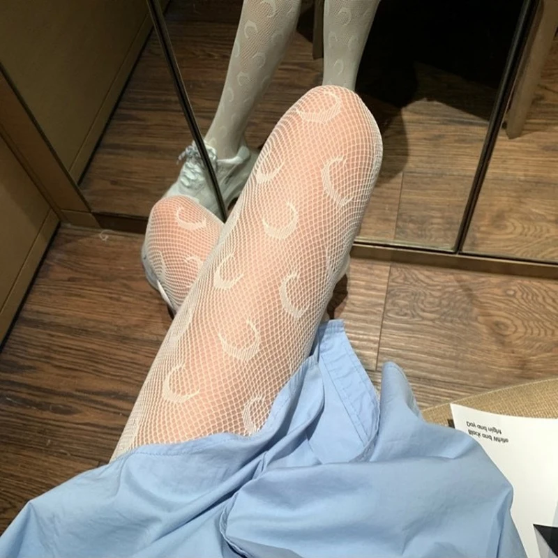 2PCS/lot New Spring Summer Moon Pattern Women Tights for Girls Black Sexy Pantyhose Transparent Mesh Thin High Elastic Stockings