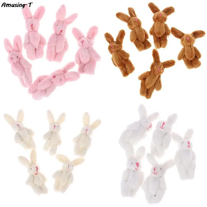 

5pcs 6cm 4colors Soft Mini Joint Rabbit Pendant Plush Bunny For Key Chain Bouquet Toy Doll DIY Ornaments Gifts