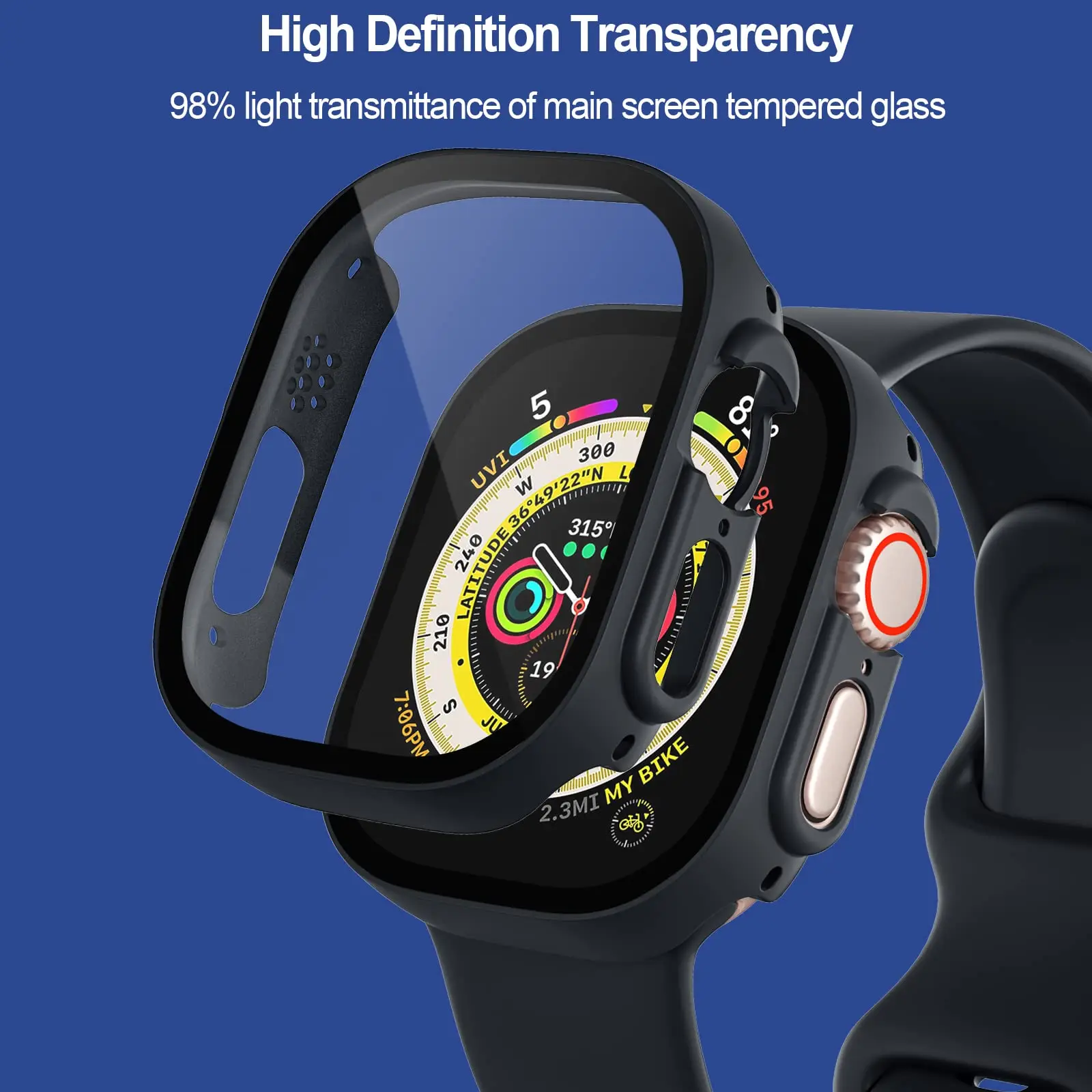 Фото Защита экрана для Apple Watch Ultra чехол 49 мм аксессуары ПК ударопрочный бампер + закаленное стекло серии iwatch Ultra 1 2 Чехол №2