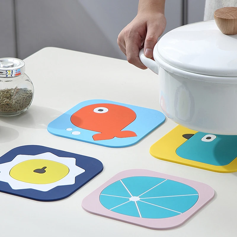 

4Pcs Cartoon Cute Coasters Colorful Silicone Dining Table Mats Home Decor Kitchen Accessories Durable Eco-Friendly Placemats