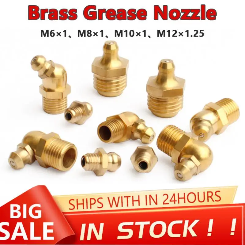 

10pcs M6 M8 M10 M12 Brass Grease Nozzle 0 45 90 Degree Male Thread Straight Elbow Type Hydraulic Oil Nipple Tube Pipe Fitting