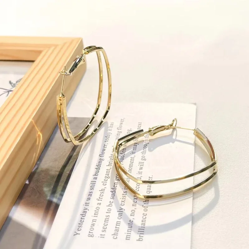 XUFEIR Позолоченные геометрические двухслойные квадратные серьги-кольца для