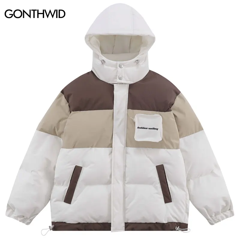 

Зимняя куртка с капюшоном, парки, уличная одежда, Модные Цветные блочные Лоскутные утепленные Пузырьковые мягкие пальто в стиле Харадзюку, ...