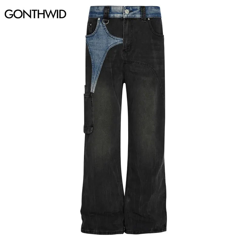 

Джинсы-карго Y2K мужские черные, свободные брюки из денима в стиле хип-хоп, со звездами, боковым карманом, уличная одежда в стиле Харадзюку, 2023