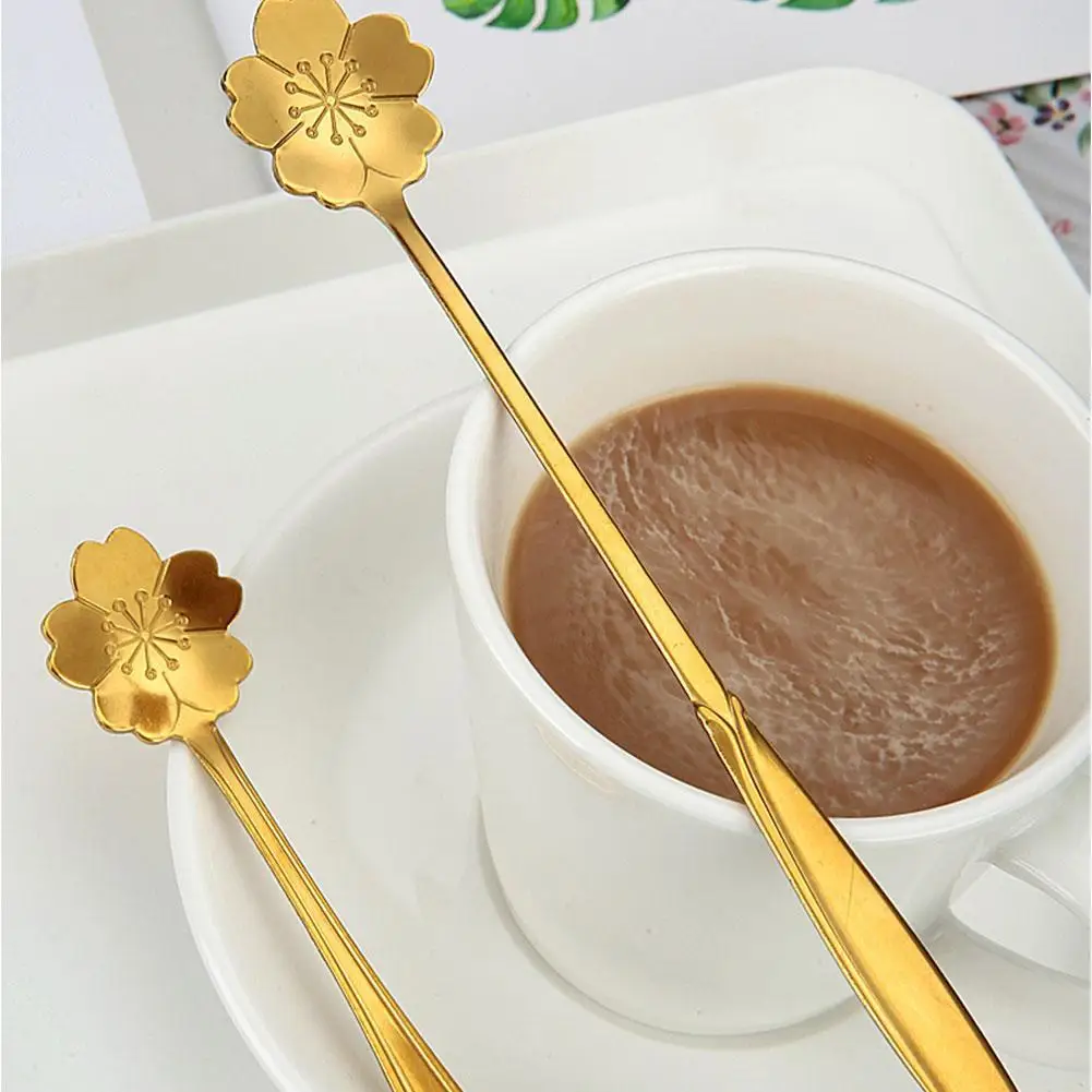 

Длинная кофейная ложка в виде маленького цветка, милая десертная ложка для мороженого, золотые столовые приборы, серебряная посуда из нержавеющей стали