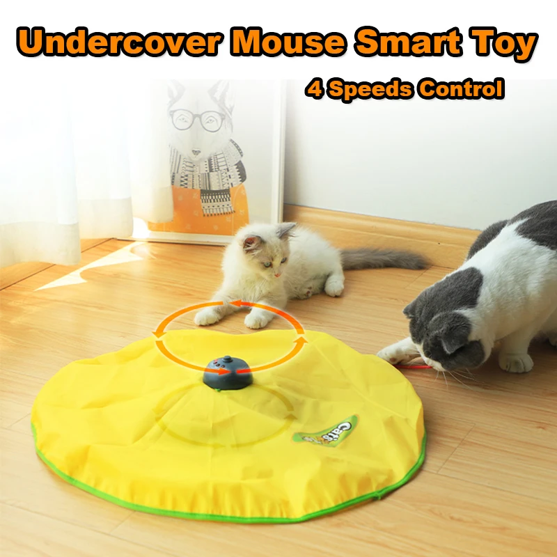 

4 Speeds Smart Cat Toys Electric Motion Undercover Mouse Fabric Moving Feather Interactive Toy For Cat Kitty Automatic Pet Toy