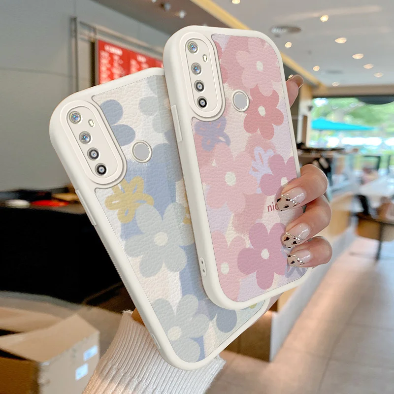 

For Realme 5 5i 5S 6i 6 6S 8 Q5 Pro 7 4G Global GT Neo2 GT2 Narzo 20 50 5G Soft Lambskin Phone Case Colorful Flowers