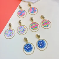 unique handmade pendant earrings colorful pattern polymer clay earrings for women exaggerate pendientes mujer boucles doreilles