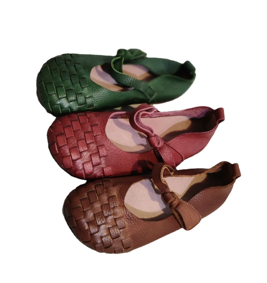 

Босоножки женские из мягкой воловьей кожи, винтажные сандалии на плоской подошве, вязаные, ручной работы, стиль старого фасона, лето