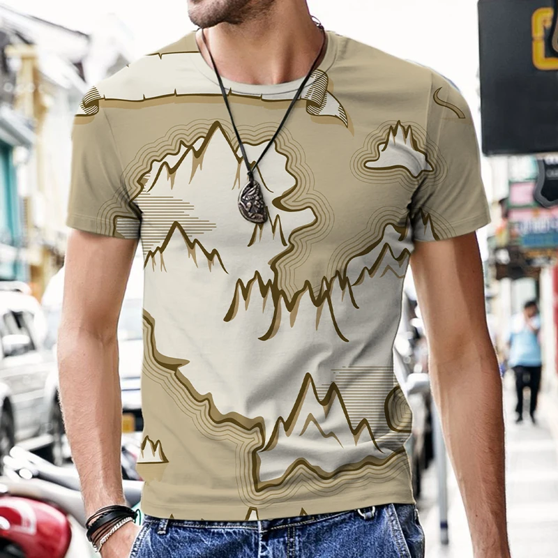 Новинка 2021 футболка с трехмерным 3D рисунком карты сокровищ летняя мужская и