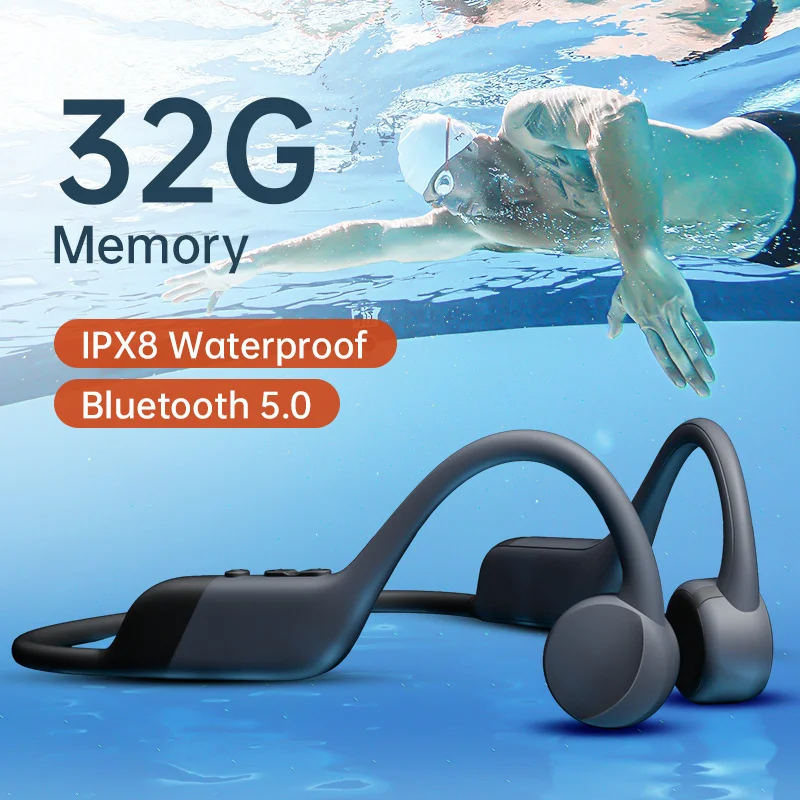 Bone Conduction Earphone Open Ear Headphones MP3 Player Built-in 32G Memory Bluetooth 5.0 IPX8 Waterproof for Swimming Diving