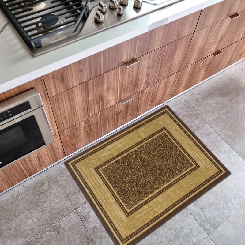 

Gorgeous Brown Non-Slip Rubberback Entryway Mat Decorative Indoor Area Rug with Bordering - Stylish 2`3" x 3`10" Home Rug.