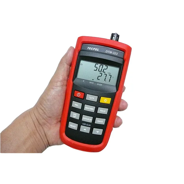 Фото TECPEL DTM-323 Ручной термогигрометр с измерением точки росы, температуры сухого/влажного термодинамического элемента, 5-разрядный дисплей, высокотемпературный диапазон -50~1000°C, точность 0.1% №2